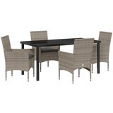 vidaXL 5-dijelni vrtni set za objedovanje s jastučićima sivi poli ratan, vrtni stol crni 160x80x73 cm kaljeno staklo Cijene