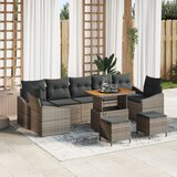 vidaXL 10-delni set vrtnih sedežnih garnitur s blazinami Siva Poli ratan Acacia | Shoptok.si
