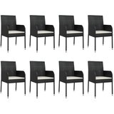  9-dijelni vrtni blagovaonski set s jastucima crni od poliratana Crna Dužina stola 190 cm | Shoptok.si