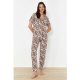 Trendyol Multicolored Cotton Leopard Pattern Knitted Pajamas Set cene