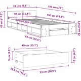  Okvir kreveta s ladicom siva boja betona 90 x 190 cm drveni | shoptok.hr