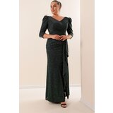 By Saygı Emerald Front Flounce Lined Silvery Plus Size Dress | Shoptok.si