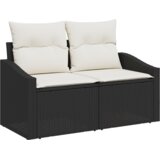 vidaXL 12 delni vrtni kavč set z blazinami Črn Poli ratan Akacija | Shoptok.si