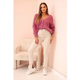 Kesi Włoski Women's sweater with a V-neck and buttons dark purple | Shoptok.si