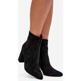 Boto Insulated women's ankle boots with heel made of eco suede black Pralina | Shoptok.si