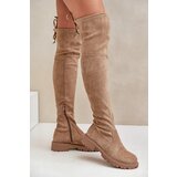 Boto FS1 Knee High Boots On Flat Heel Made Of Eco Suede Beige Arkelia | Eponuda.ba