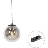 QAZQA Professional Art Deco hanglamp zwart met smoke glas incl. rail adapter 1-fase - Iconic Flore | Shoptok.si
