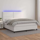  Krevet box spring s madracem LED bijeli 160x200 cm umjetna koža Cijene