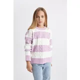 Defacto Girl's Crew Neck Striped Sweater