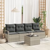 vidaXL 5-delni vrtni kavč set z blazinami svetlo siva poli ratan | Shoptok.si