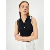 Koton Color Contrast Detailed Gold Buttoned Polo Collar Sleeveless Knit Top