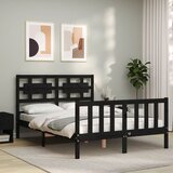 The Living Store Posteljni okvir z vzglavjem črn 140x190 cm trden les - Posteljni Okvir, (21529029) | Shoptok.si