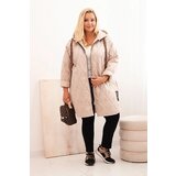 Kesi Włoski Women's Plus Size quilted jacket with a hood and the inscription HOPE dark beige | shoptok.hr