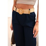 Kesi Włoski Women's cotton trousers with wide legs and a belt dark denim | shoptok.hr