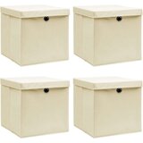 vidaXL Škatle za shranjevanje s pokrovi 4 kosi krem 32x32x32 cm blago | Shoptok.si