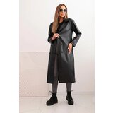 Kesi Włoski Women's faux leather trench coat with belt and collar black | ePonuda.com