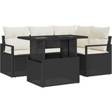 vidaXL Set vrtne sofe od 5 komada s jastučićima crni poli ratan, Dvosjed vrtna sofa s spremištem i jastučićima crni poli ratan Cijene