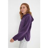 Trendyol plum hooded oversize fleece knitted sweatshirt cene