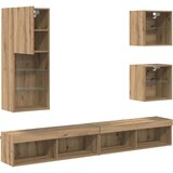 TV stenske enote z LED 5 pcs Umetni hrast Konstruiran les, (5000217976) | Shoptok.si