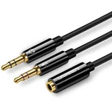 AV140 AUDIO SPLITTER AUX SLUŠALKE + MIKROFON NA 3,5 MM MINI JACK KABEL, ABS 20 CM (ČRNA), (5000071573)