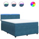vidaXL Box spring postelja z vzmetnico modra 160x200 cm žamet | Shoptok.si