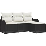 vidaXL 4-delni komplet vrtnic z blazinami črnega poli ratana, 2-sedežna vrtna sofa z blazinami črnega poli ratana Cene