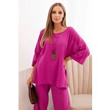 Kesi Włoski Women's set made of viscose, blouse with a necklace and pants purple | shoptok.hr