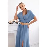 Kesi Włoski Long dress with a decorative belt denim Cene