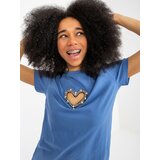 Fashion Hunters Dark blue women's T-shirt with application Cene