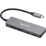 Sandberg USB-C hub razdelilnik, 4-v-1 2x USB-A, 2x USB-C | Shoptok.si