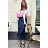 Madmext Navy Blue Basic Long Satin Skirt | Shoptok.si