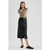 Defacto Faux Leather Slit Midi Skirt Cene