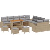  14 delna zunanja sedežna garnitura z blazinami Bež Poli ratan Acacia | Shoptok.si