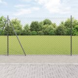 vidaXL verižna ograja z 13 flanšnimi stebri 1.6x25 m galvanizirano jeklo | Shoptok.si