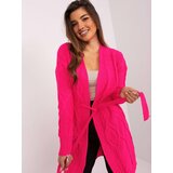 Fashion Hunters Fluo pink women's cardigan with cable ties Cene