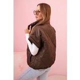 Kesi Włoski Women's quilted vest with short sleeves and a stand-up collar brown | ePonuda.com