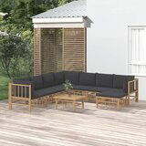 Maison Chic Seti vrtnega pohištva - Vrtna garnitura - Vrtni pohištvo set 9-delna temno sive blazine bambus, (21807106) | Shoptok.si