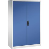 C+P Delavniška omara s krilnimi vrati in predali, ŠxG 930 x 600 mm, 4 police, svetlo sive / encijan modre barve | Shoptok.si