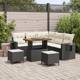 vidaXL 8-delni vrtni sofa set z blazinami črna poli ratan akacija | Shoptok.si