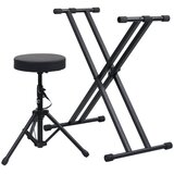  Set stalka za klavijature s dvostrukim nosačem i stolcem crni | shoptok.hr