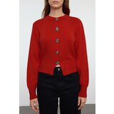 Trendyol Dark Red Premium Yarn/Special Yarn Crop Rose Button Detail Knitted Cardigan Cene