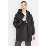 Trendyol Black Oversize Hooded Snap Closure Quilted Coat Cene