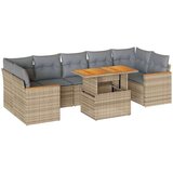 vidaXL 7-dijelni set vrtnih sofa s jastucima bež od poliratana bagrem | shoptok.hr