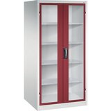 C+P Omara s krilnimi vrati z akrilnim steklom, VxŠxG 1950 x 930 x 800 mm, 4 police, svetlo sive / rubinasto rdeče barve | Shoptok.si