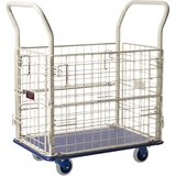 PRESTAR ploski voziček, z mrežastim obodnim robom, višina potisnega ročaja 920 mm, dxš 740 x 480 mm | Shoptok.si