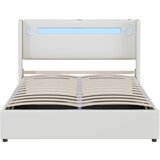 Lumor Postelja s predalom 140x200 cm iz umetnega usnja – LED, Bluetooth, USB priključki in letveno dno – bela, (22151566) Cene