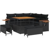 vidaXL 8-dijelni set vrtnih sofa s jastučićima Crni poliratan akacija, 3-dijelni vrtni set za objedovanje s jastučićima Crni poliratan akacija Cijene