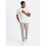 Ombre Men's soft knit polo shirt with contrasting stripes - cream | Shoptok.si