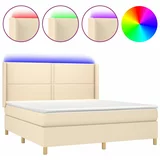 vidaXL Box spring postelja z vzmetnico LED krem 180x200 cm blago, (20901049)