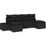 vidaXL 6-delni vrtni kavč set z blazinami črni poli ratan | Shoptok.si